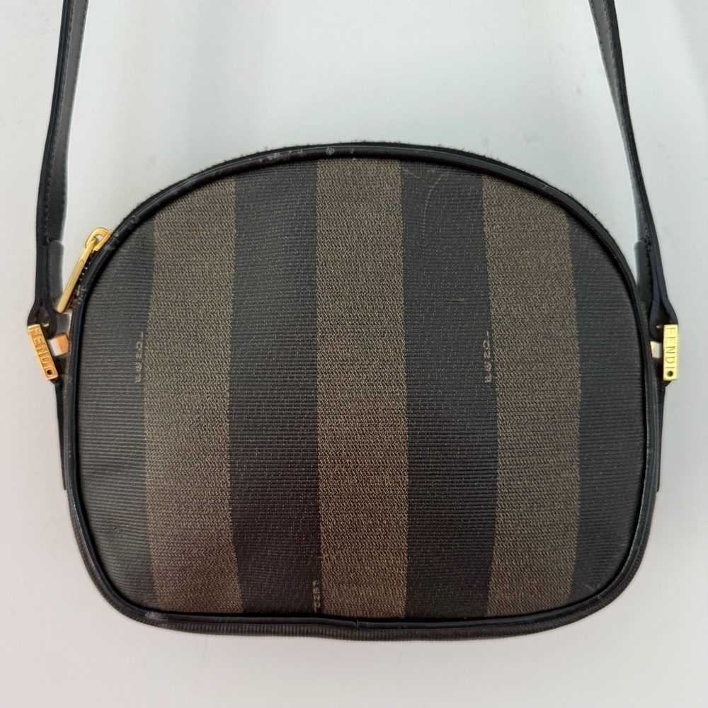 Vintage Fendi tobacco brown Pequin stripe crossbody camera bag - Picture 2 of 15